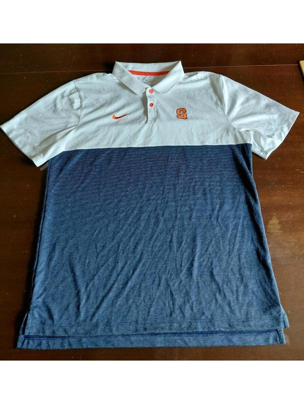 Syracuse Orange Polo Shirt Mens Large Nike Dri Fit Blue White